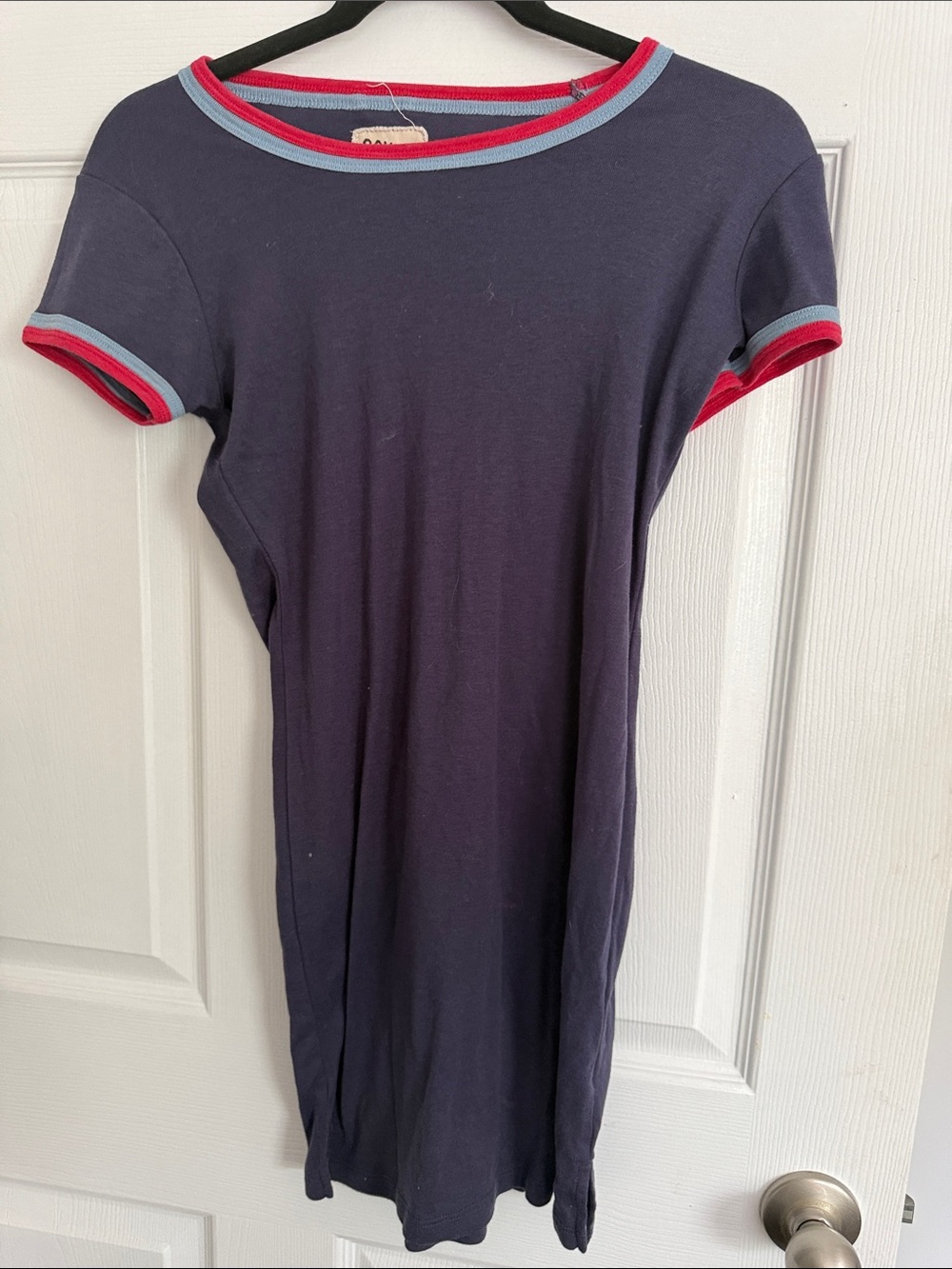 Women’s Navy Ringer Tee Dress with Pink Trim